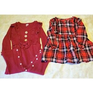 Cat & Jack 12 Mos Girls Christmas Red Flannel Plaid Dress + Play & Sleep Ruffles